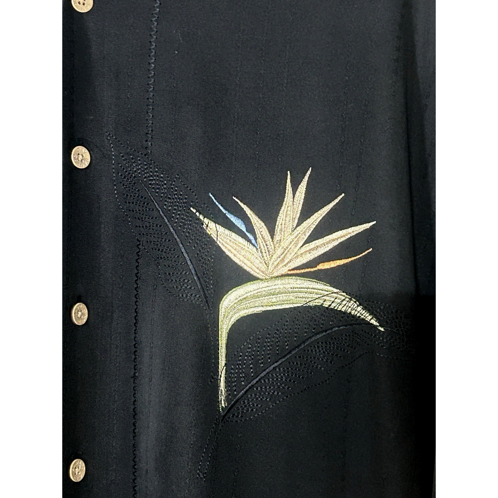 Bamboo Cay Men's Lg Black Hawaiian Camp Shirt Embroidered Bird‎ of Paradise - Picture 2 of 11